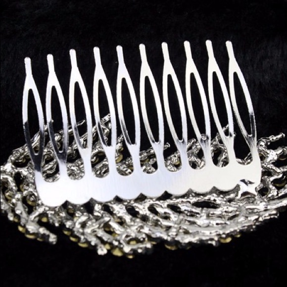 Bridal hair diamond hair leaf piece comb boho - Picture 6 of 8